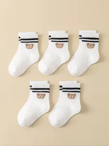 Cartoon Pattern Kids Mid-Calf Socks With Double Stripes, Fashionable Casual Breathable Student Socks Suitable For Daily Wear, Back To School, Holiday Gifts, Casual Stylish Socks