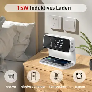 Smart Bedside Lamp with 15W Wireless Charger| RGB Night Light Alarm Clock Touch Control