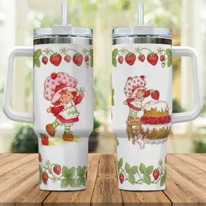 Pink Strawberry Shortcake Tumbler 20oz 40oz, Cute Strawberry Doll Design, Insulated Travel Mug, Kawaii Aesthetic Gift