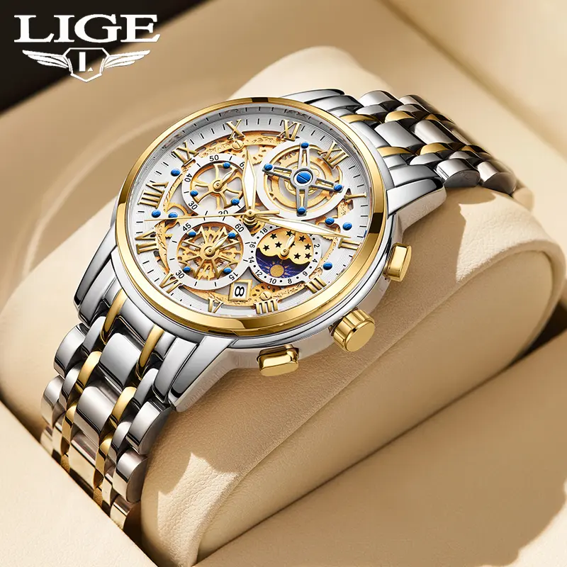 Lige Men's Business Leisure Quartz Analog Wristwatch with Night Glow Feature