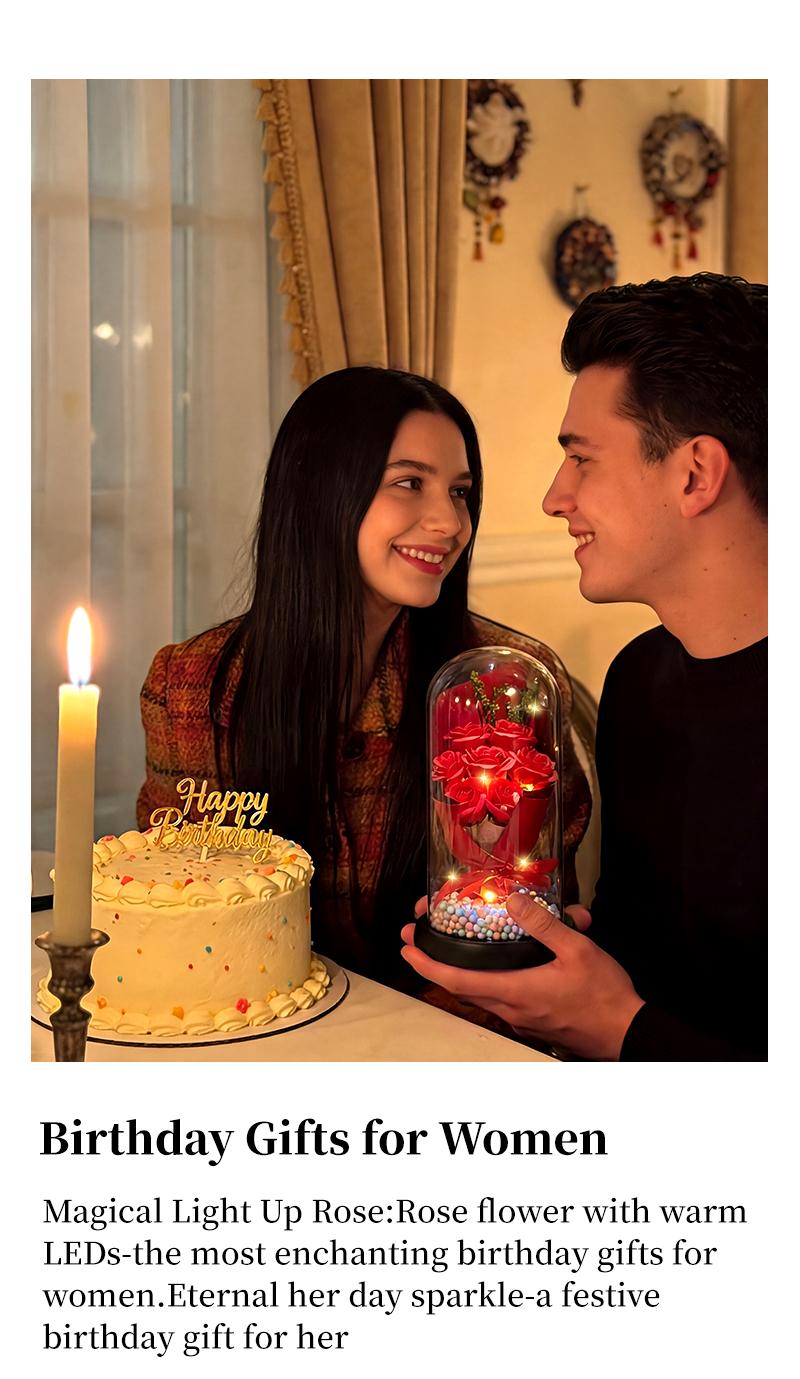 Birthday Rose gifts for Her,Women's history month Flowers gifts for Mom Women Girlfriend,Mother's day gifts for Women,Valentines gifts for wife,Colorful Light Up Rose in A Glass Dome,Anniversary Christmas roses gift for wife daughter