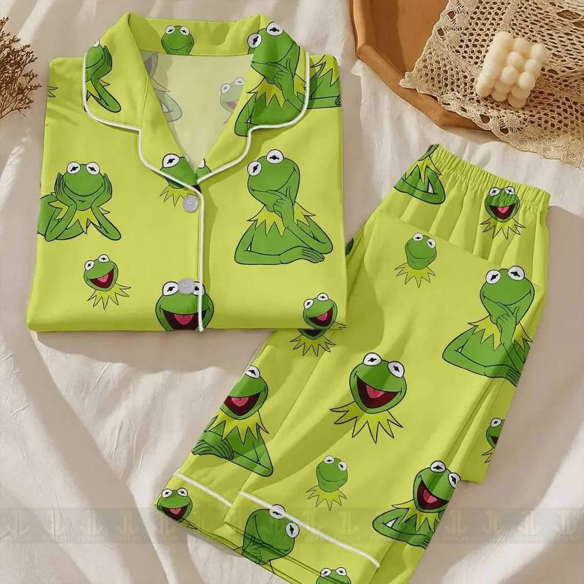 Kermit the Frog Satin Pajama Set: Muppets Unisex Sleepwear
