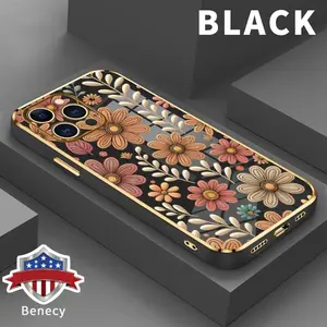Soft Case for iPhone 15 Pro Max 16 14 Plus 13 12 11 X XS Max XR Beautiful Flowers Luxury Golden Edge Electroplating TPU Full Camera Lens Protection Phone Cover for