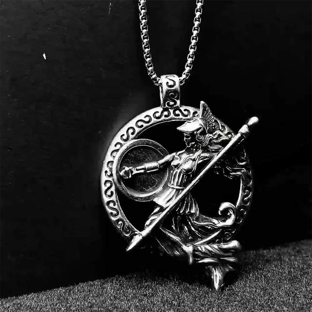 Vintage Minerva Goddess Pendant Necklace – Retro Warrior Style Fashion Jewelry for Women