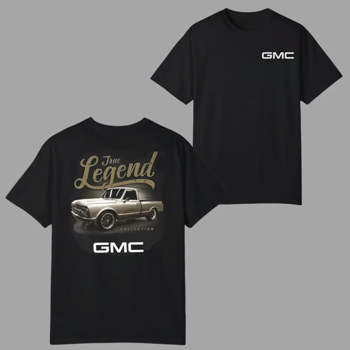 GMC True Legend T-Shirt, Classic Gold Pickup Graphic 2 Sides 