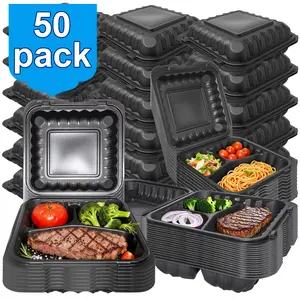 Reusable 50-Piece 3-Compartment Food Storage Lunch Boxes with Lids, Flip-Top Meal Prep Containers, Portable Stackable, Heat-Resistant, Microwave & Dishwasher Safe, Ideal for Salads, Office Lunches, Picnics