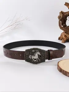 New Western Style Vintage Floral Belt, Durable Denim Fashion Waistband, Unisex Casual Personality Strap, Versatile Men Women Accessory, Western Concho Belts