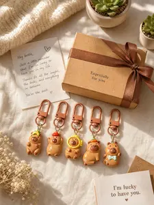 5 Piece Set Cute Mini Capybara Resin Keychain Charms, Cartoon Healing Style, Carabiner, Backpack Wallet Key Decoration