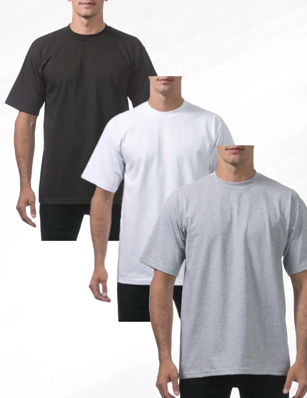 Pro Club Men's Heavyweight Short Sleeve Knit Cotton Crew Neck T-Shirts (3-Pack) - Oversized Fitted, Casual Fabric, Classic Collar, Ribbed Plain, S to 5XL Menswear Tops