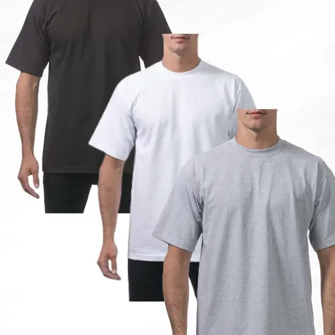 Pro Club Men's Heavyweight Knit Fabric Round Neck Pure Cotton Short Sleeve Classic T-Shirts (3-Pack) - Oversize Fit, Sturdy Sleeves, Ribbed Crew Neck, S to 5XL Male Casual Tops