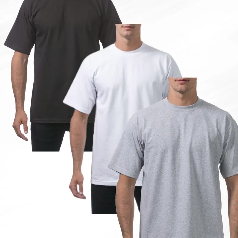 Pro Club Men's Heavyweight Knit Fabric Round Neck Pure Cotton Short Sleeve Classic T-Shirts (3-Pack) - Oversize Fit, Sturdy Sleeves, Ribbed Crew Neck, S to 5XL Male Casual Tops