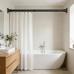 Extendable Shower Curtain Rod 31-79 Inches, Adjustable Spring Tension Curtain Rod, No Drilling Rustproof Bathroom Telescopic Rod, Heavy Duty Non-Slip Design for Bathroom Shower Door Window, Easy Install Multi-Function Home Storage & Partition Rod