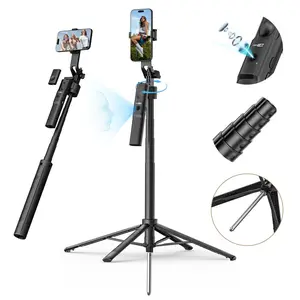 Smart AI Face Tracking Selfie Stick Tripod 70" Tall w/Ground Spike No APP Needed Windproof Outdoor Stand Bluetooth Remote Gesture Auto Follow for TikTok YouTube Live Hiking Camping Beach Solo Creator Must-Have