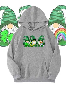 Fall Winter Soft Skin-Friendly Drawstring Hooded Sweatshirt, Cute Elf Graphic Design, Casual Fitted Style for Everyday Wear