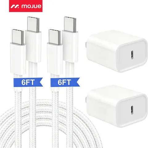 2 Pack 20W  Super Fast USB-C Charger with 6FT/10FT Type-C to C Cable Kit, High Speed Charging Block for iPhone 15/16/17/18, iPad Pro/Air/Mini, Universal USB C Cell Phones, Portable Travel Charging Adapter