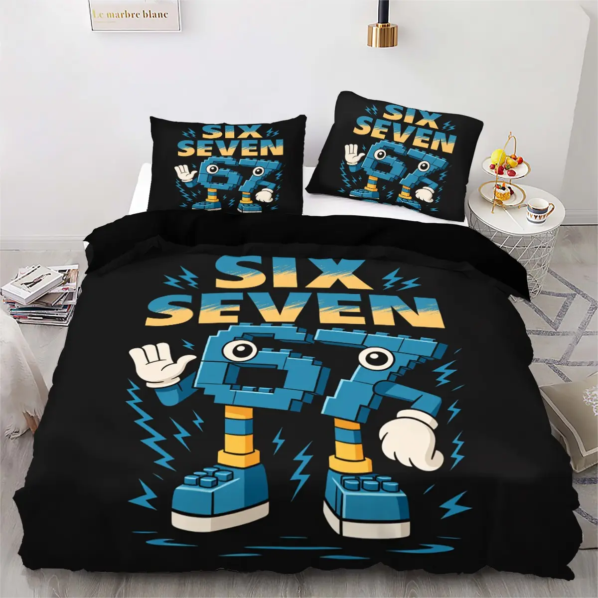 Cartoon Number Six Seven Pattern Theme Bedding Set, Single Bed Design, Three-Piece Comfortable Comfy Bedding, Perfect for Cozy Sleep and Decoration, Decorative Bedding Set, Bedroom Bedding Set