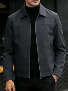 Men's versatile casual jacket, 100% polyester fiber, zipper closure design, light business style lapel jacket, easy to maintain fabric, suitable for daily outings, sports and casual wear, and formal wear - Spring and Autumn