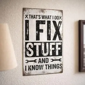 That's What I Do I Fix Stuff And I Know Things Funny Vintage Metal Workroom Sign Durable Iron Decor for Home Office or Lover Gift Rustic Wall Art, Gift for Him, Gift for Father