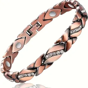 Luxurious Pure Copper Magnetic Bracelet for Women - Strong 3500 Gauss Magnets, Adjustable Sizing, Crystal Accent, Perfect Mother's Day Christmas Gift, Hypoallergenic and Skin-Friendly Jewelry Wearable