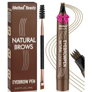 iMethod Eyebrow Pen - Upgrade Natural Brow Pen, 4 Tips Eyebrow Pencil, Eyebrow Tattoo Pen, Eyebrow Makeup, Long Lasting, Waterproof and Smudge-proof, Dark Brown ezma lash Color Cosmetic