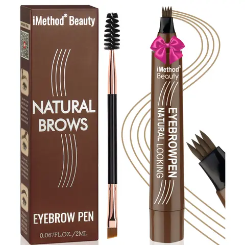 iMethod Eyebrow Pen - Upgrade Natural Brow Pen, 4 Tips Eyebrow Pencil, Eyebrow Tattoo Pen, Eyebrow Makeup, Long Lasting, Waterproof and Smudge-proof, Dark Brown ezma lash Color Cosmetic