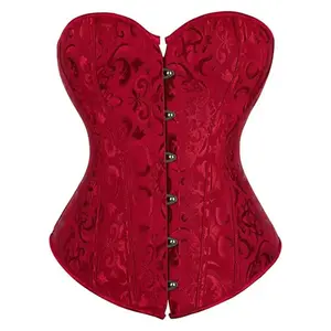 Parlsdy Women's Bustier Corset Top Plus Size Satin Waist Cincher Overbust Bustiers Halloween Gothic Party Outfit  Costumes 2340-Z1