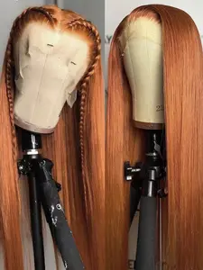 13x4 Lace Front Wig, 26 Inch Ginger Brown Long Silky Straight Synthetic Hair, Natural Hairline, Natural Looking Wig, Transparent Lace, Christmas Wig