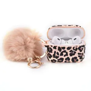 Silicone Case for AirPods Pro 2 with Pom Pom Keychain-Pink Cheetah Pattern