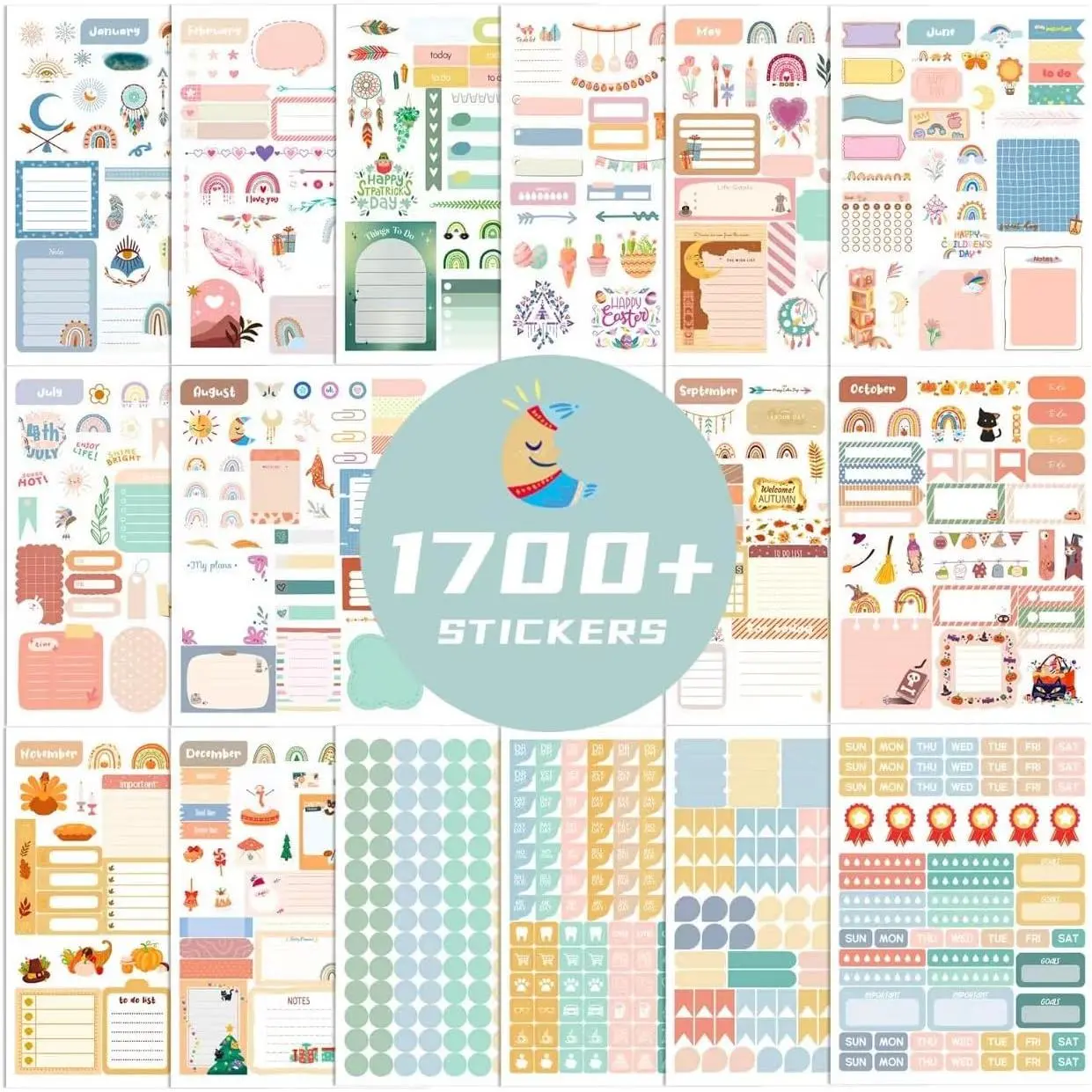 Women's Design-Focused Bright Decorative High Adhesion Planner Stickers - 1700+ Count, 24 Calendar Designs, Office Stationery for Notebooks, Planning & Organizing Productivity, Adhesive On The Back