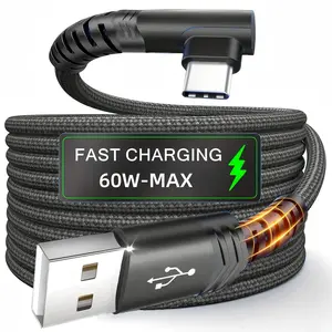 USB C Cable 90 Degree, USB a to USB C Right Angle Nylon Braided Fast Charging Line, Compatible with iPhone 15/16 Pro Max, iPad Pro, Macbook, Samsung, Xiaomi, Oppo Charging Cables