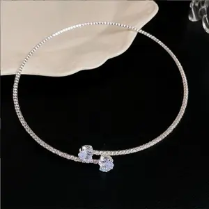 Dongdaemun zircon double-layer water drop necklace, sweet and cool style choker for trendy girls, niche high-end accessory
