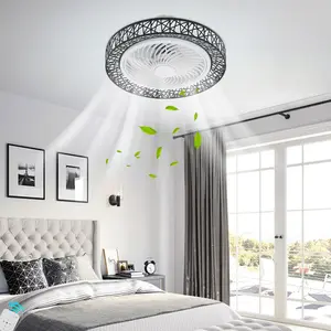 CNCEST 23‘’ Flush Mount Ceiling Fan Light LED Nest Ceiling Light Fixture Dimmable Chandelier Bladeless Fandelier for Bedroom, Kitchen, Hallway