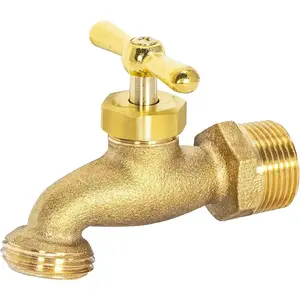 Irrigation Hose Bibb, 3/4 Inch MIP x 3/4 Inch MHT Outdoor Spigot, Brass Garden Valve, 20183
