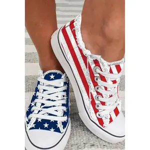 Blue American Flag Lace-up Canvas Flat Shoes