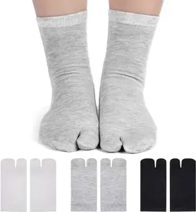 6 Pairs Flip Flop Socks Unisex Split Toe Cotton Tabi Socks for Women Men(Size: 3-5)