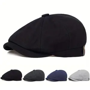 Unisex Solid Color Newsboy Hat Outdoor Sunscreen Leisure Cap Spring Autumn Travel Beach Vacation Headwear
