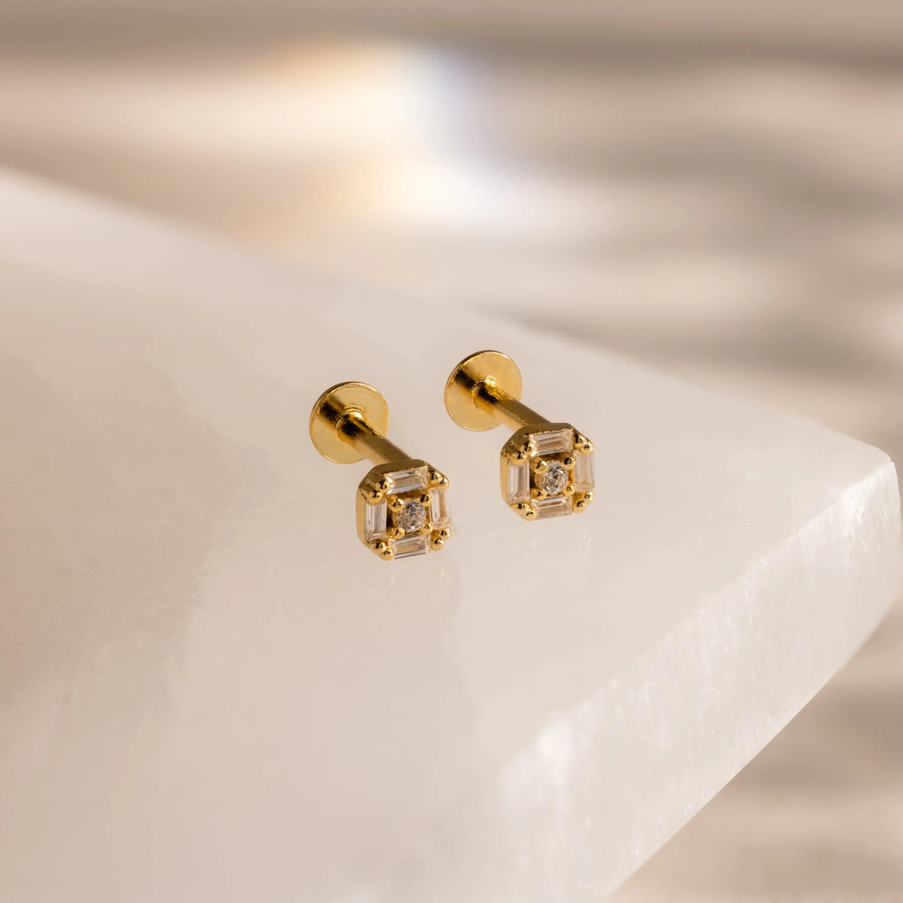 Art Deco Flatback Studs by Caitlyn Minimalist - Dainty Geometric Crystal Stud Earrings - Vintage Inspired Jewelry - Bridal Gift for Her