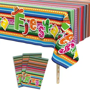 Cinco de Mayo Fiesta Plastic Tablecloth - 3 Pack, Mexican Theme Disposable Rectangle Table Cloth & Cover for Fiesta Taco Night Party Decorations Supplies (54 x 108 Inches)