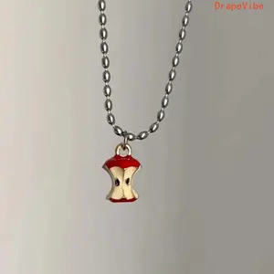 Cute Apple Core Fruit Pendant Necklace Unisex Clavicle Chain For Daily Wear And Gifting