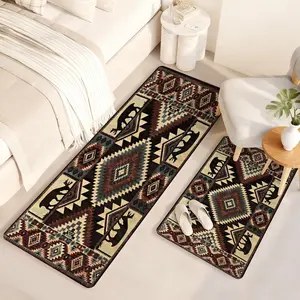 Rustic Southwestern Kitchen Mat Non-slip Rubber Backing Floor Rug Non-woven Fabric Runner for Sink Entryway Aztec Tribal Geometric Elk Cabin Washable Indoor Area Carpet Water Absorbent Stain Resistant Low Profile Western Decor