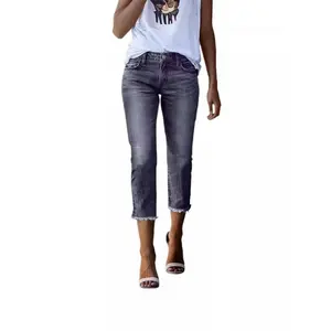 Women's Capri Jeans High Waisted 2025 Summer Fashion Straight Leg Raw Hem Denim Capri Pants