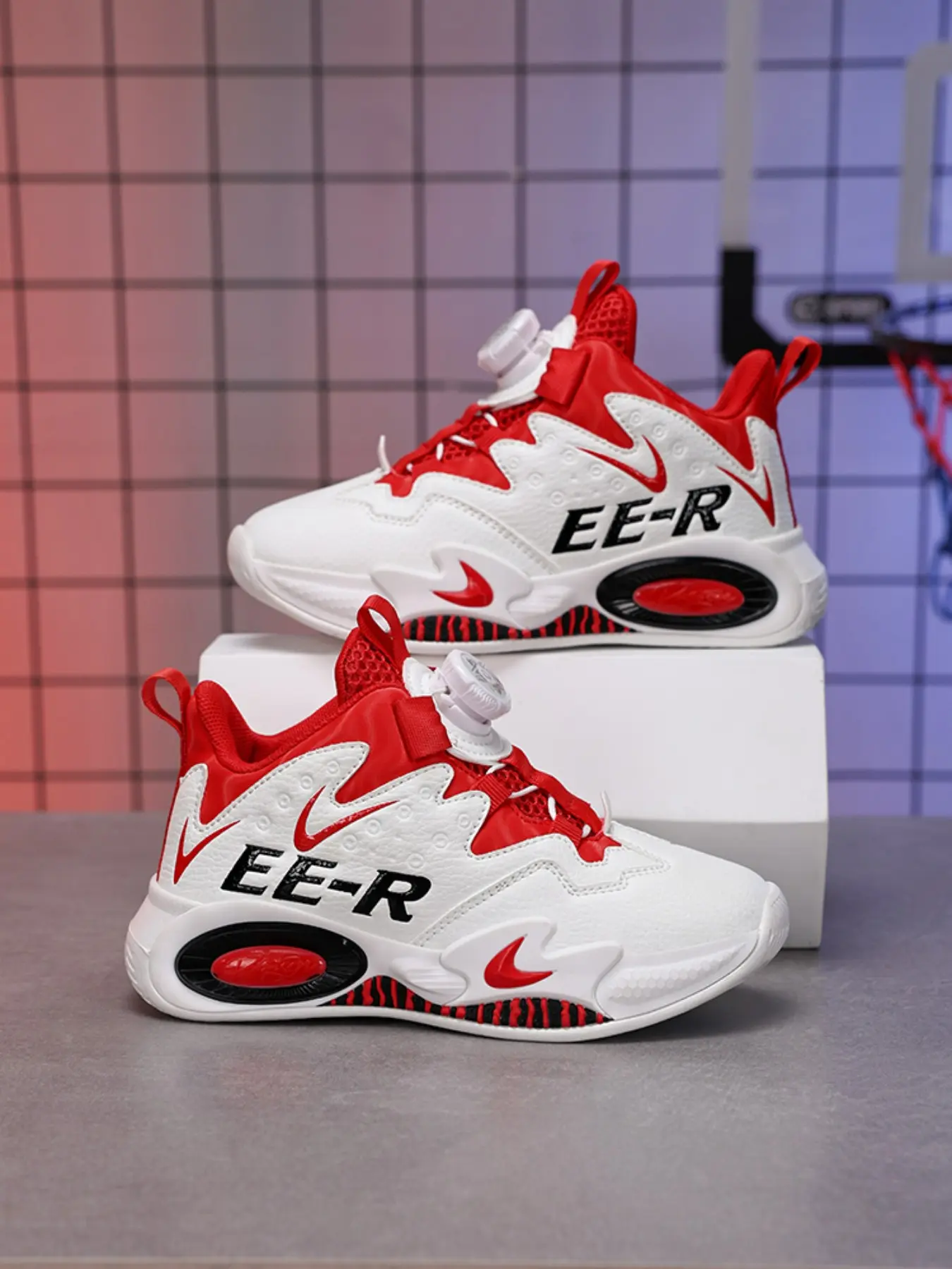 Boys' Mid-Top Athletic Basketball Shoes, PU Leather Upper, Fabric Lining, Eva Sole, Round Toe Design, Suitable for All Seasons, Sports Shoes, Sneakers, Color Block Sneakers, Workout Sneakers, Athletic Footwear, Hoop Shoes