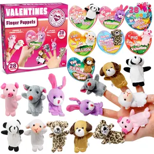 JOYIN 28 Packs Valentines Day Animal Finger Puppet Set with 7 Card Designs for Kids Party Favor Classroom Exchange Prizes Stressrelief Hand Puppets Holiday Reward Prizes Valentine's Day Gifts for Kids &28pcs Expression Face