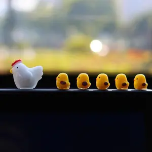 Cute Cartoon Chicken Design Car Ornament, 5 Counts/set Car Center Console Decoration, Car Rearview Mirror Decoration, Car Interior Accessories for Women & Girls