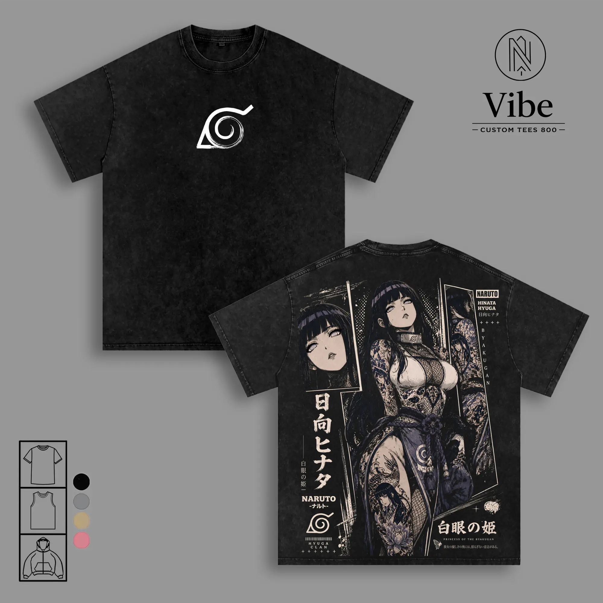 Hinata Hyuga Naruto Anime Double Printed Vintage Washed Tee Unisex Oversize Anime Manga Washed Heavyweight Cotton T-shirt, Tank Top, Sweatshirt, Hoodie