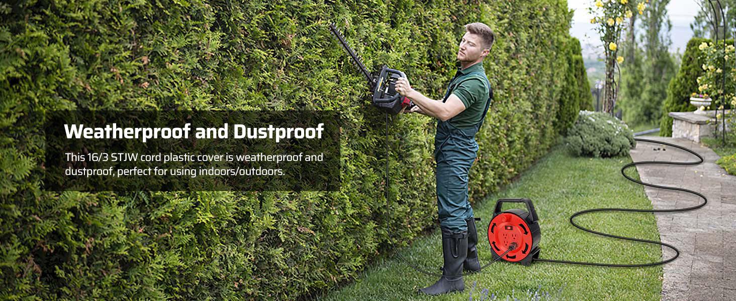 DEWENWILS 30ft Retractable Extension Cord Reel 13A/125V 16/3C SJTW Black Cable 4 Outlets with Circuit Breakers & Power Switch LED for Indoor/Outdoor Use HCRB30B DEWENWILS 30ft Retractable Extension Cord Reel 13A/125V 16/3C SJTW Black Cable 4 Outlets with Circuit Breakers & Power Switch LED for Indoor/Outdoor Use HCRB30B