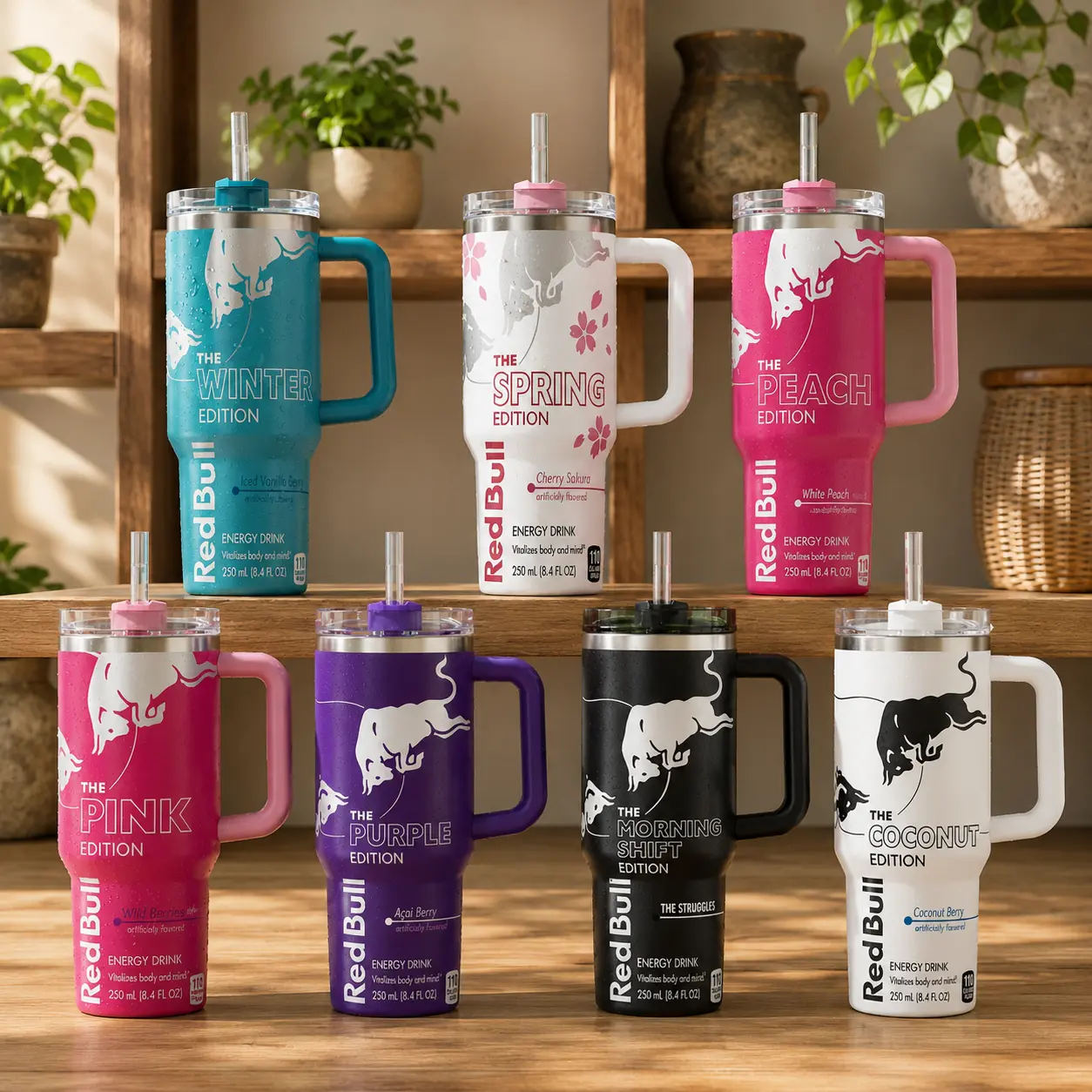 [Collection] Insulated Tumbler 20oz/40Oz with Handle & Straw Pink White Black Blue Purple Bull Edition, Double Wall Vacuum Travel Cup, Trendy Collector Drinkware