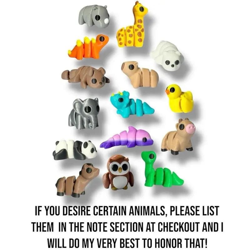 Micro Mini Pocket Buddies 3D Printed Assorted Mixed Packs| Articulated Animals Fidget Figurines. Desk Buddies for Collectors and Decor.
