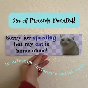 Sorry for Speeding, My Cat is Home Alone Sticker - Funny Meme Decorative Bumper Sticker