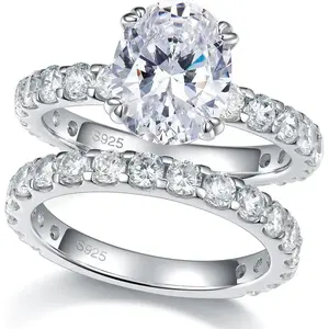 S925 Sterling Silver Women"s 2CT 7×9mm Moissanite Wedding Engagement queen Ring Set GRA Certified D VVS1 Large Stone Bridal Jewelry
